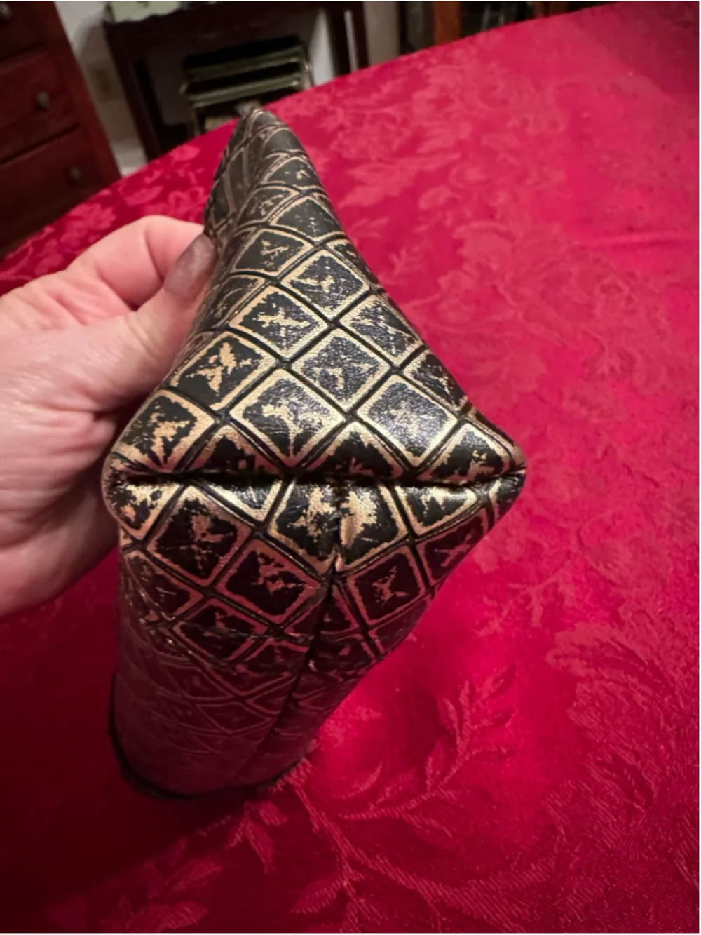 Bottega Veneta Black & Gold Leather Cosmetic Bag